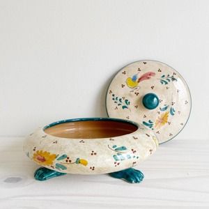 Claw Foot Round Dish with Lid Bowl Bird Boho Storage Trinket Jewelry